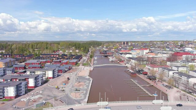 Porvoo, Finland: Aerial view of Nordic city in spring - landscape panorama of Northern Europe from above