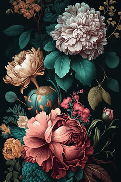 colorfull floral textured wallpaper, Generative IA