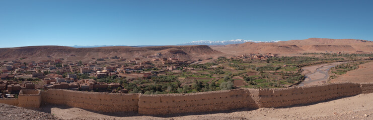 Panorama from a green valley in the dessert of Morocco