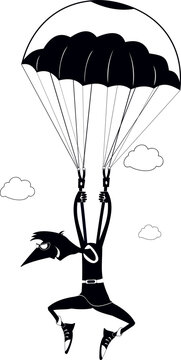 recommend clip art: Cartoon skydiver man. 
                    Skydiver man derives enjoyment from jumping. Black on white illustration
                    