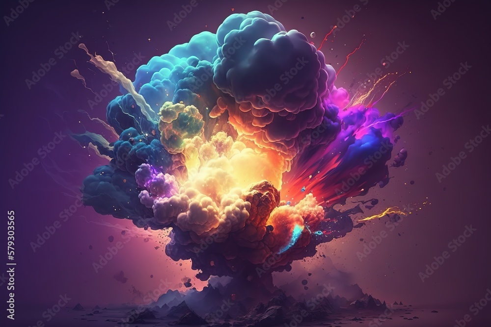 Aufkleber Magic explosion, the effect of a game bomb explosion with colorful clouds, smoke.Generative AI