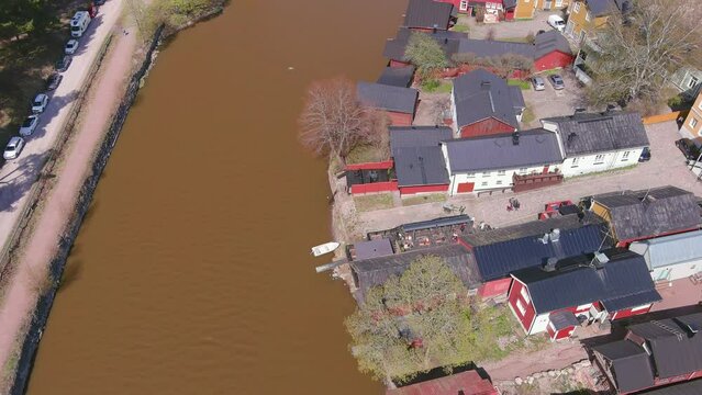Porvoo, Finland: Aerial view of Nordic city in spring - landscape panorama of Northern Europe from above