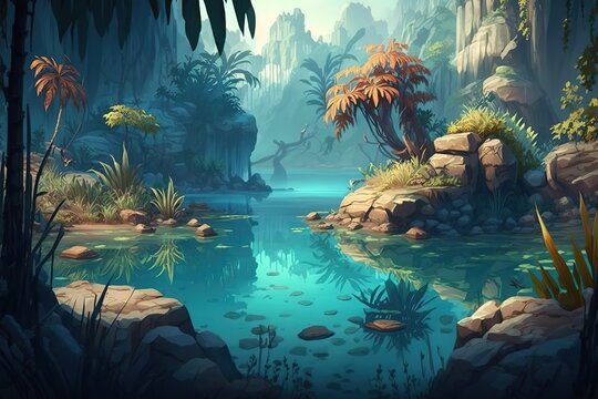 An island in the ocean, an uninhabited island with a beach, palm trees.Generative AI