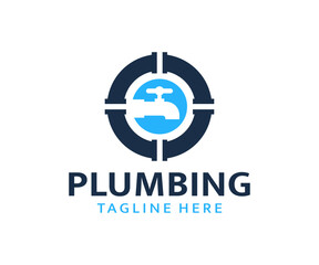 Plumbing logo design. Plumb water tap logo design vector template