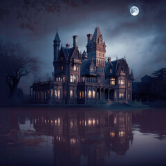 A Futuristic Gothic Victorian Mansion Lost in the Haunted Forest: Discovering | AI Generated