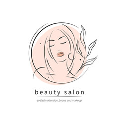 Beauty salon logo. Beautiful female face. Vector illustration