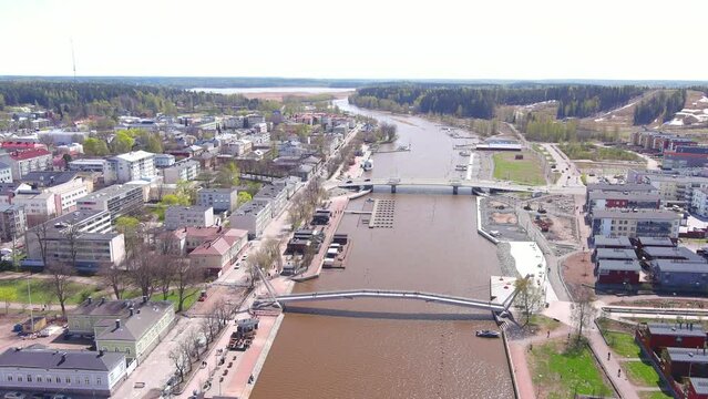 Porvoo, Finland: Aerial view of Nordic city in spring - landscape panorama of Northern Europe from above