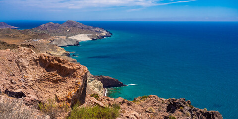Panoramic View from Vela Blanca Volcanic Dome, Cabo de Gata-Níjar Natural Park, UNESCO Biosphere Reserve, Hot Desert Climate Region, Almería, Andalucía, Spain, Europe