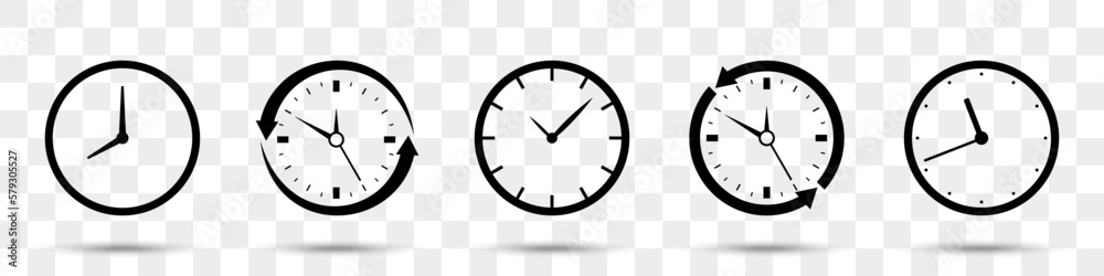 Poster Clock icons collection with shadow. Set of different clock icons