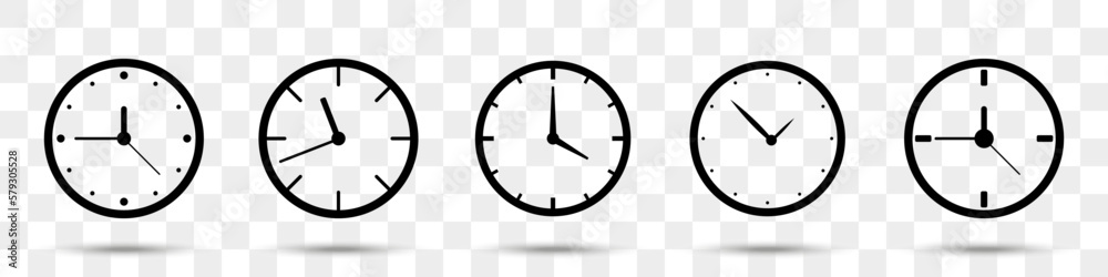 Aufkleber Clock icons collection with shadow. Set of different clock icons