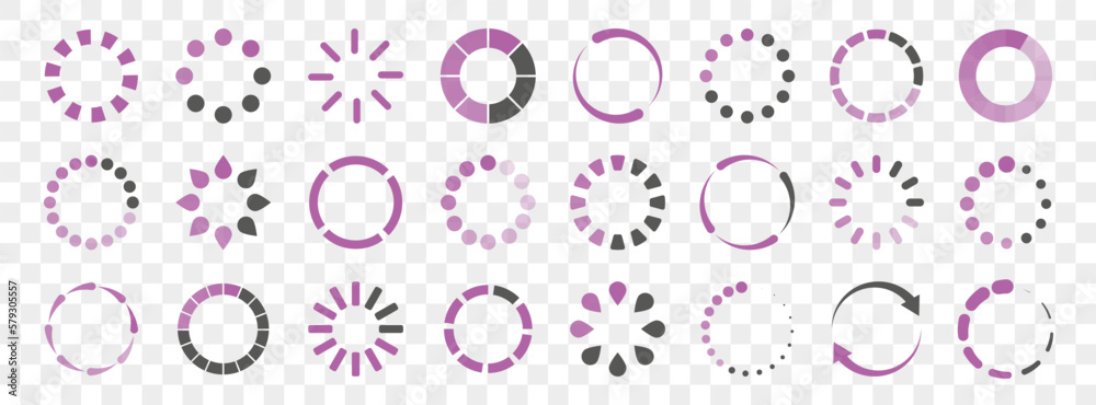 Poster Loading circle icons collection. Set of upload icons