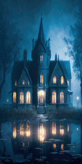Obraz premium A Futuristic Gothic Victorian Mansion Lost in the Haunted Forest: Discovering | AI Generated