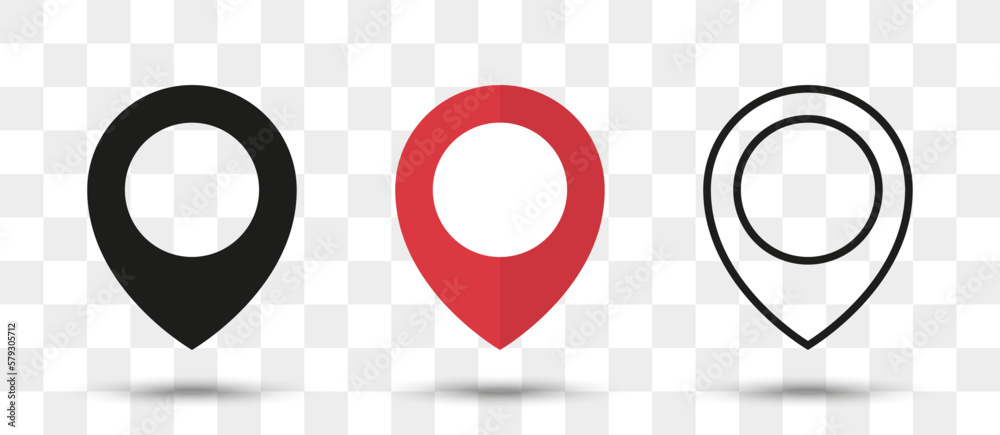 Fototapete Position pin map pointer icon in different style with shadow
