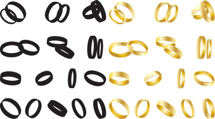 Naklejka na ściany i meble set of wedding rings in flat style isolated, vector
