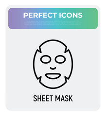 Facial sheet mask thin line icon. Modern vector illustration for beauty shop.