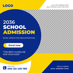 School Admission Social Media Post Design | Back To School With Discount Offer Social Media Post Template	