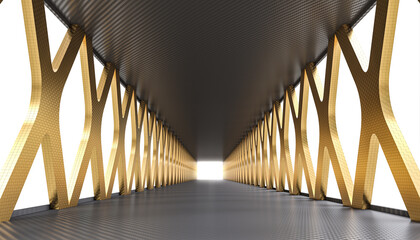 tunnel with carbon floor and gold structures .