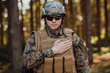 Army soldier swear with hand on heart