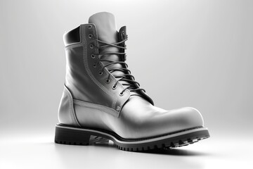 Male black leather boots isolated on white background. Generative AI illustration.