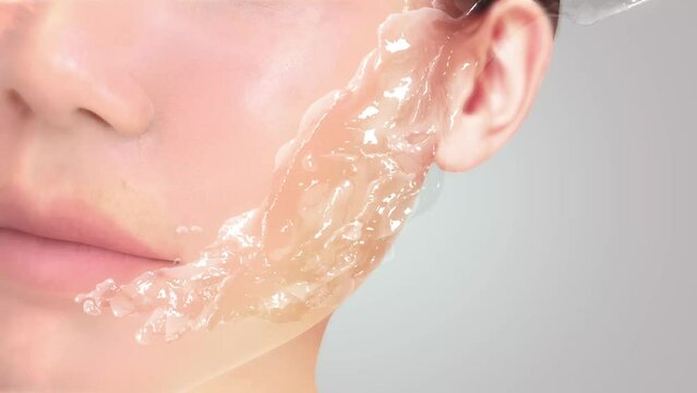 Shows the flow of vitamins in skin care that protects the face in 3D._ep4