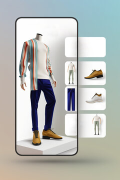 Concept of e-commerce, online shopping of male clothes. Generative AI illustration.