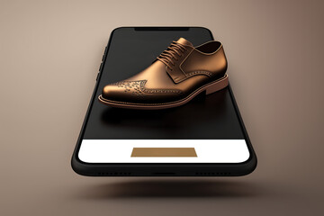 Male leather shoes online store, mobile phone app, website. Generative AI illustration.
