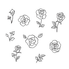 Rose flower icon set, Vector hand drawn doodle illustration.  - obrazy, fototapety, plakaty