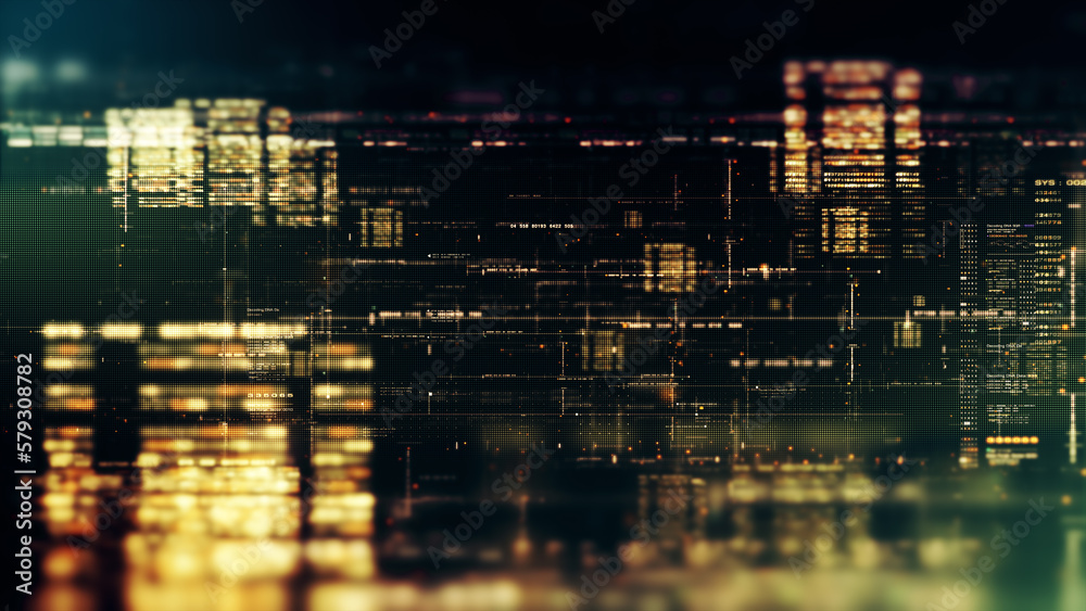 Fototapete Advanced motion abstract digital generated matrix cyber environment big data analytic artificial intelligent simulation, head up display background