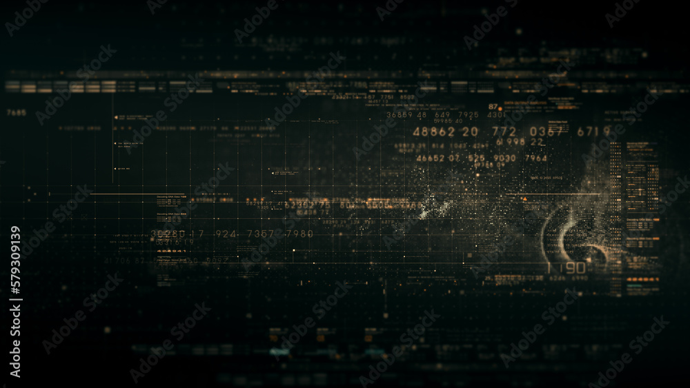 Aufkleber Advanced motion abstract digital generated matrix cyber environment big data analytic artificial intelligent simulation, head up display background
