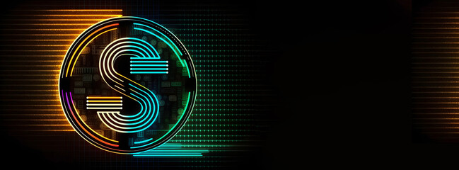 USA Digital dollar, CBDC, cryptocurrency and virtual money concept. Digital, technological banner with neon symbol of dollar. Futuristic money design. Electronic economy of future. Copy space. Generat