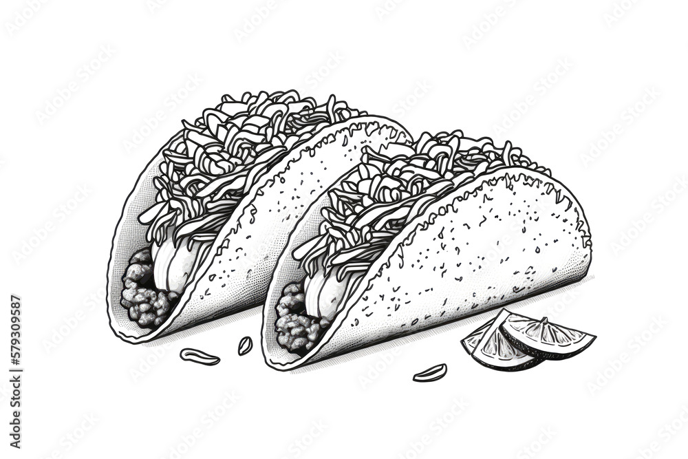 Wall mural drawing of a taco. mexican street food drawing illustration. generative ai