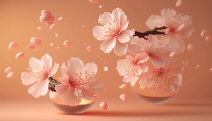 Petals of cherry blossom blown by the wind. Sakura flowers. Generative AI