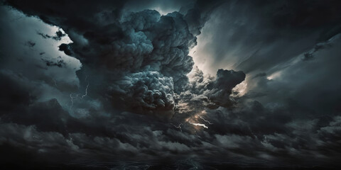 Dark moody storm clouds. Ominous weather warning. generative ai