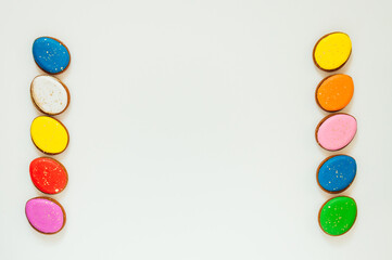 lots of Easter gingerbread on a white background. High quality photo space for text flatly