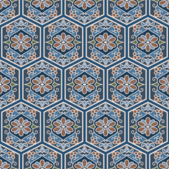 Japanese Luxury Flower Hexagon Vector Seamless Pattern