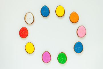 lots of Easter gingerbread on a white background. High quality photo space for text flatly