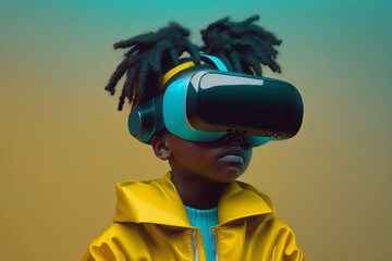 Generative ai generation black alpha child using 3D vr goggles