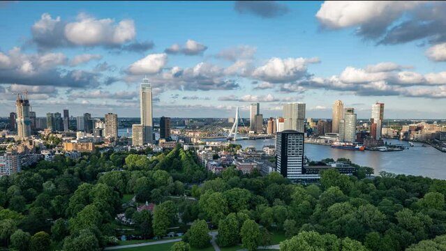 Rotterdam skyline, View of the city in Timelapse 