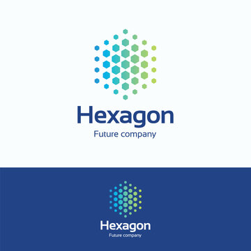 Hexagon futuristic dots logo. Abstract gradient technology symbol