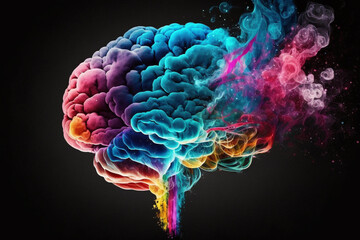 Vibrant Brain made of Colorful smoke representing creativre ideas, inspiration, creativity concept, fresh ideas, positivity. Ai generated