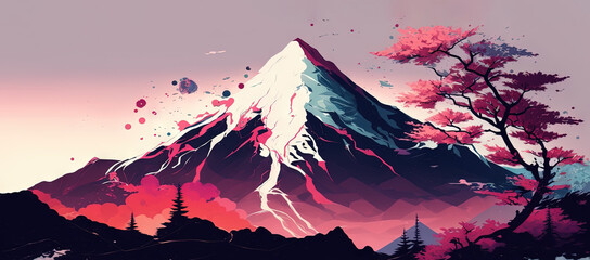 Abstract landscape with mountains in japanese style. Generative AI