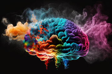 Vibrant Brain made of Colorful smoke representing creativre ideas, inspiration, creativity concept, fresh ideas, positivity. Ai generated