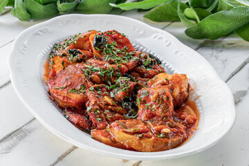 Fish steaks in tomato sauce