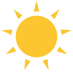 Yellow sun icon, flat style hot summer vector design. Sunlight, nature, sky object illustration symbol isolated on white background.