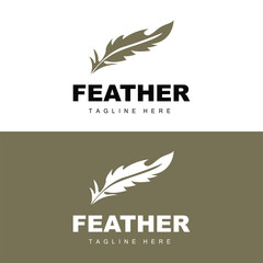 Feather Logo, Abstract Simple Feather Design, Wing Feather Vector, Pencil Stationery, Simple Icon