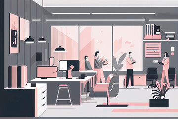Illustration of large group of people working in coworking, Generative AI.