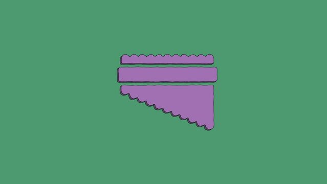 Dynamic cartoon animation of pan flute on a green background. The picture appears and disappears. Turbulent displace and distortion style 4k video.