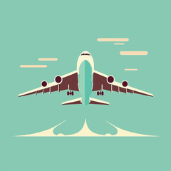 Taking off plane. Airplane travel. Vector illustration.