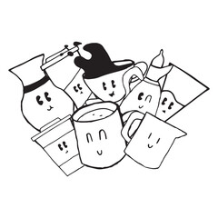 mug doodle character, cup doodle vector