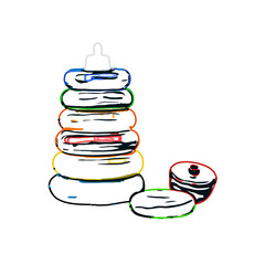 Color sketches of children's toys to learn coloring with trnsparent background